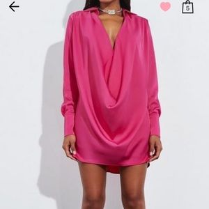 Pink satin cowl mini dress oversized